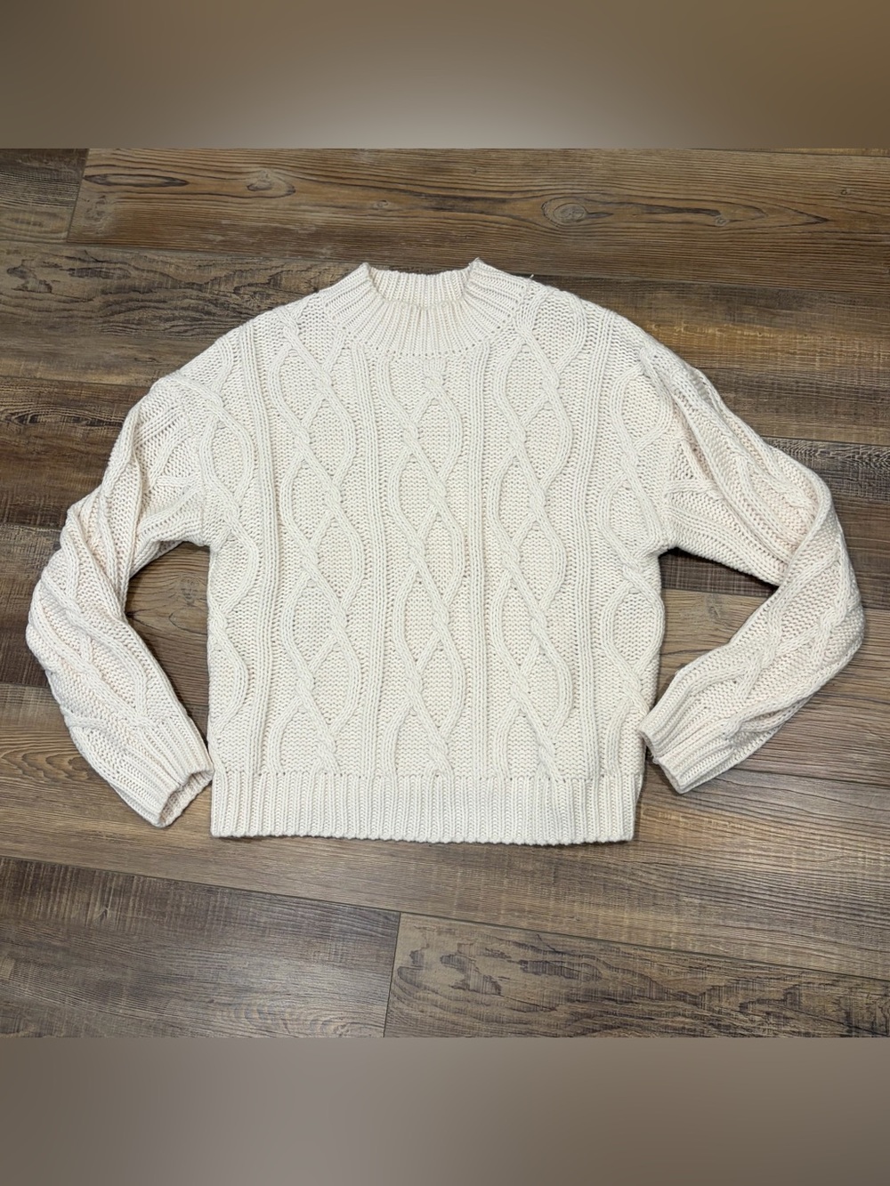 Elan Cream chunky fisherman Cable-Knit Crewneck Sweater